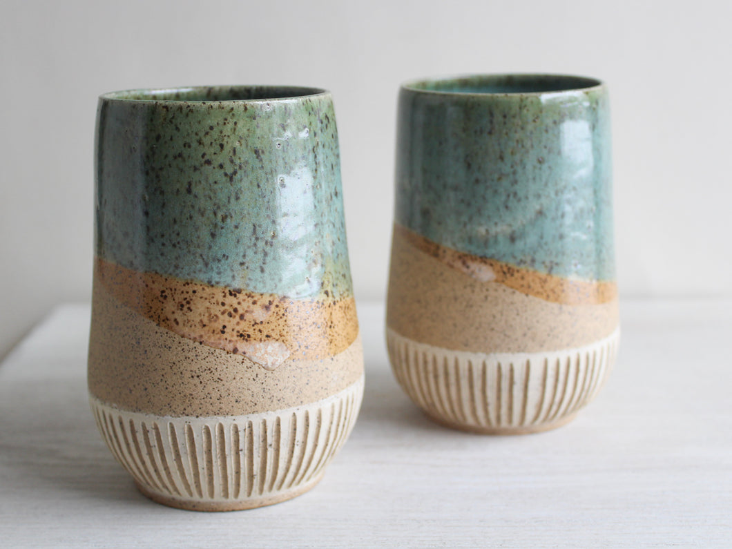 Seafoam Green Sgraffito Tumblers