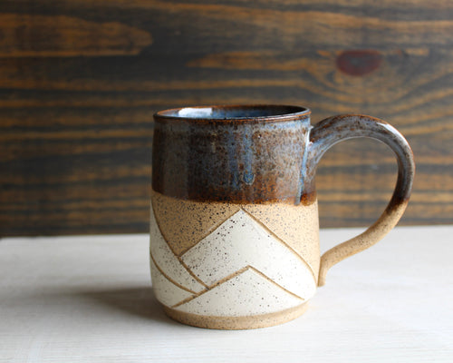 Brown & Blue Sgraffito Medium Mug