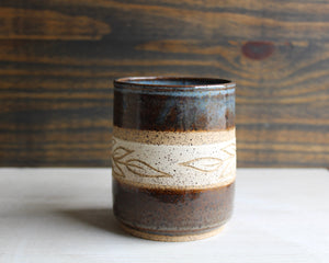 Blue & Brown Sgraffito Medium Mug