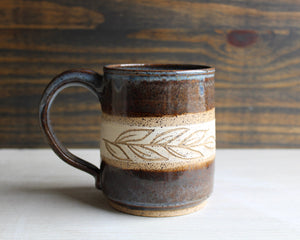 Blue & Brown Sgraffito Medium Mug