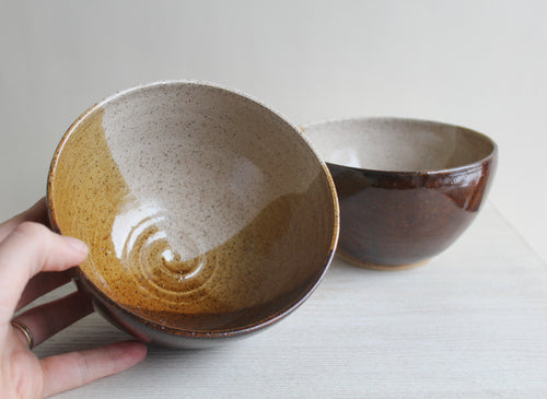 Pair of White & Brown Bowls