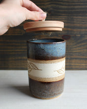 Load image into Gallery viewer, Brown &amp; Blue Sgraffito Lidded Jar
