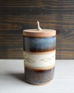 Brown & Blue Sgraffito Lidded Jar