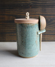 Load image into Gallery viewer, Seafoam Green Lidded Jar &amp; Scoop Set