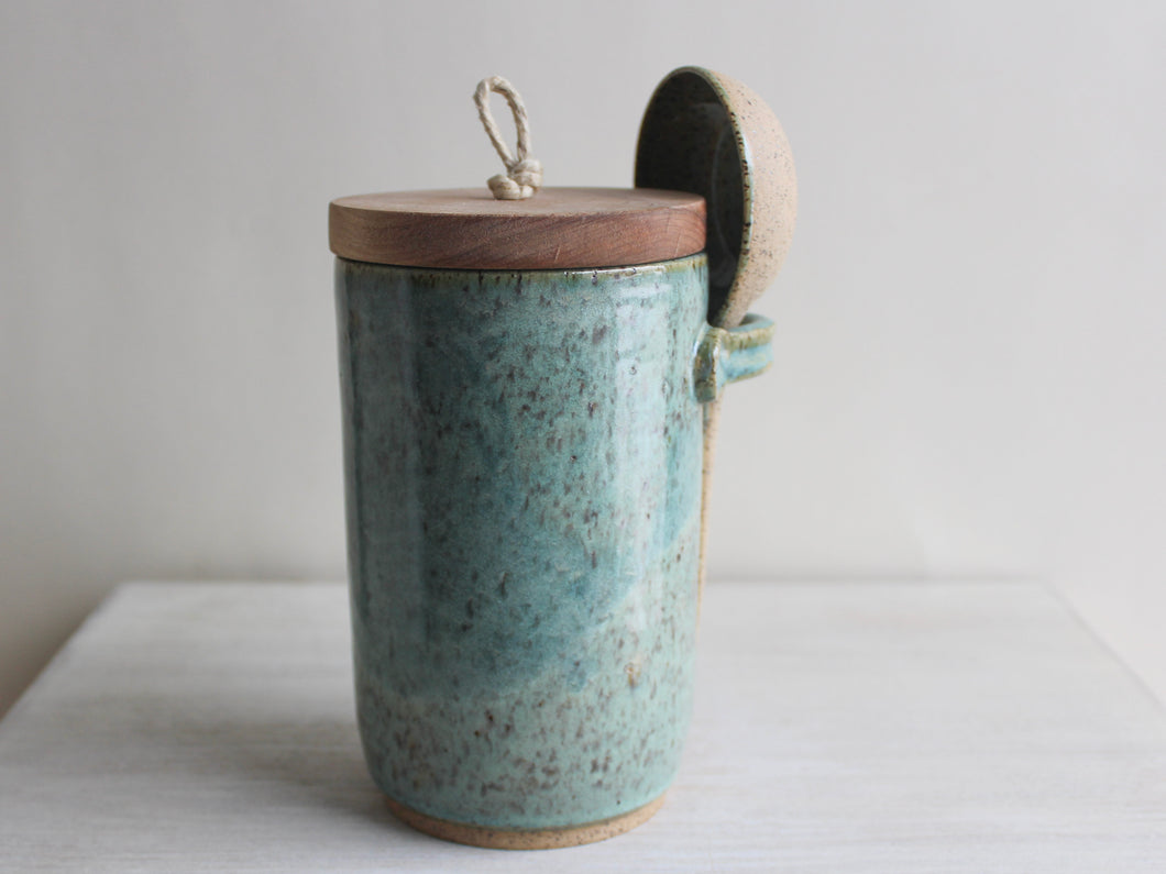 Seafoam Green Lidded Jar & Scoop Set