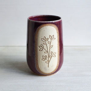 Raspberry Botanical Sgraffito Tumbler