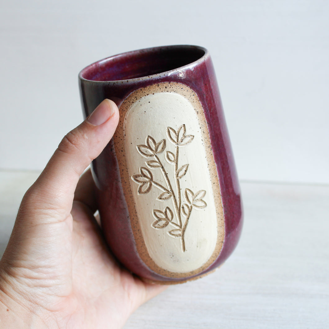 Raspberry Botanical Sgraffito Tumbler