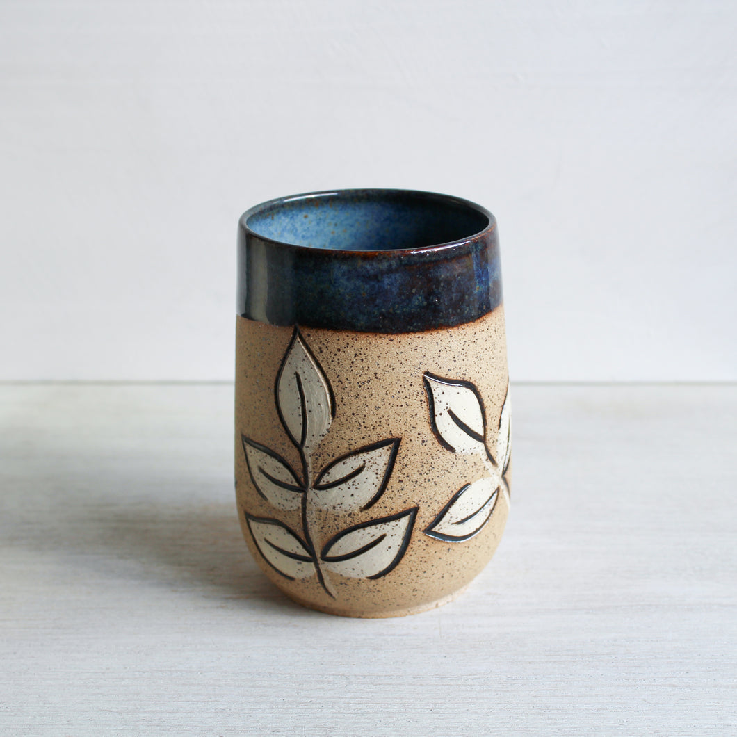 Blue Sgraffito Tumbler
