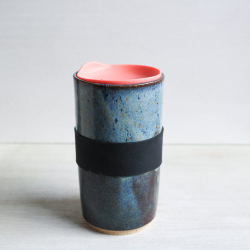 Blue Travel Tumbler with Silicone Lid & Sleeve