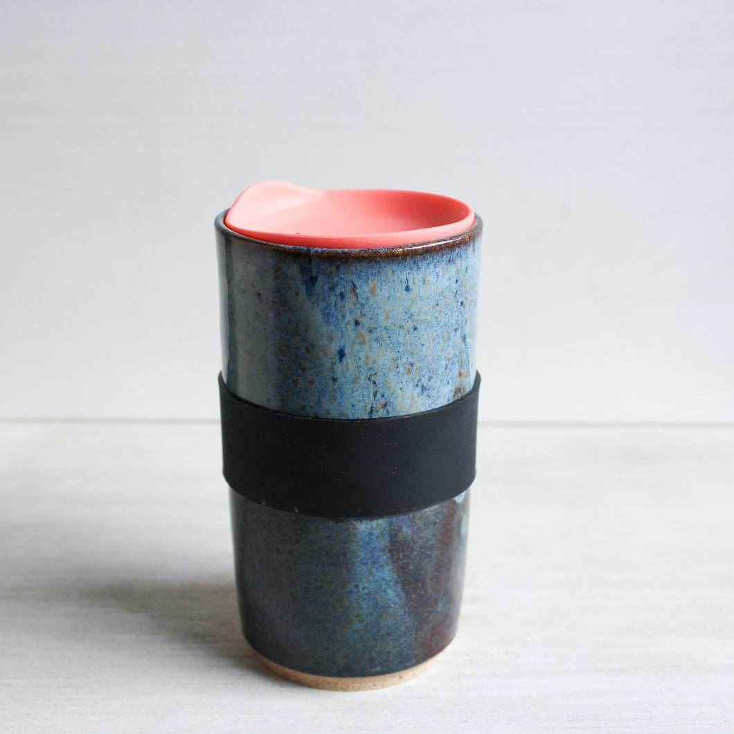 Blue Travel Tumbler with Silicone Lid & Sleeve