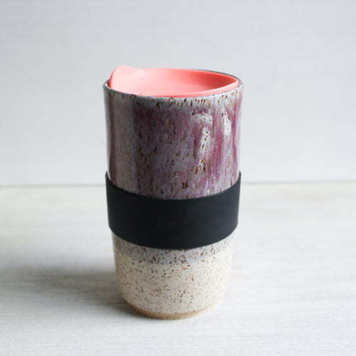 White & Raspberry Travel Tumbler with Silicone Lid & Sleeve