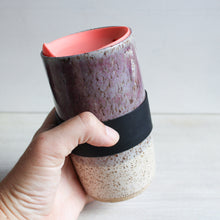 Load image into Gallery viewer, White &amp; Raspberry Travel Tumbler with Silicone Lid &amp; Sleeve