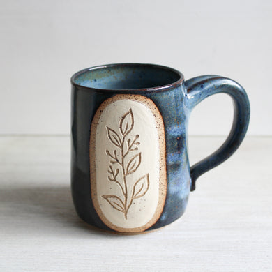 Blue Botanical Sgraffito Medium Mug
