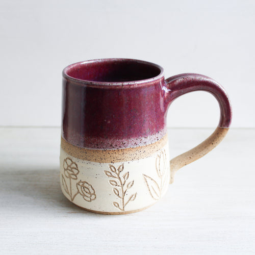 Raspberry Botanical Sgraffito Medium Mug