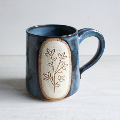 Blue Botanical Sgraffito Medium Mug