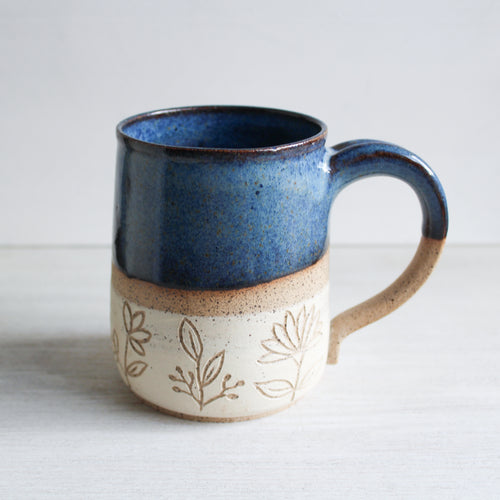 Blue Botanical Sgraffito Medium Mug