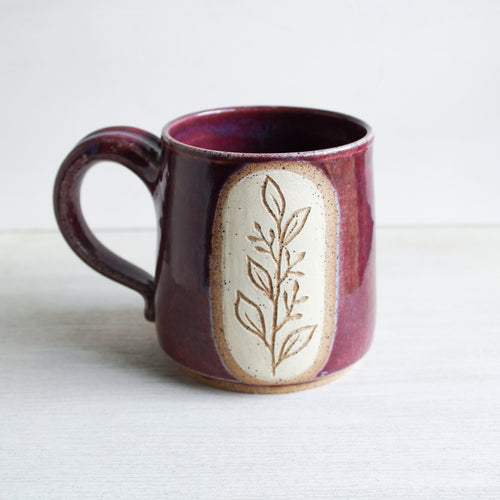 Raspberry Botanical Sgraffito Medium Mug