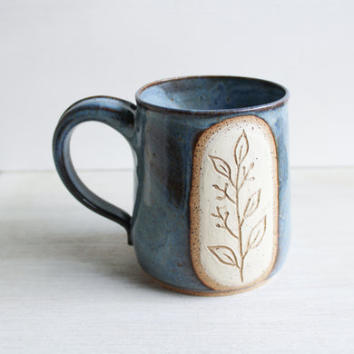 Light Blue Botanical Sgraffito Medium Mug