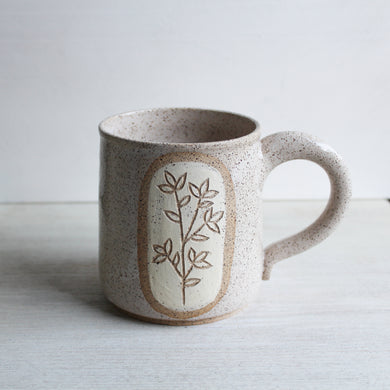White Botanical Sgraffito Medium Mug