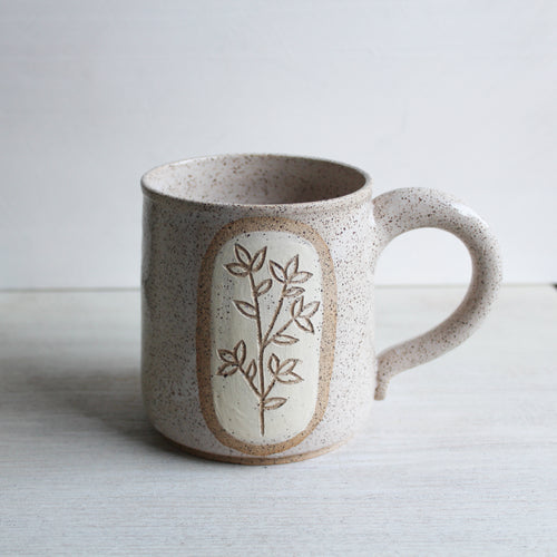 White Botanical Sgraffito Medium Mug